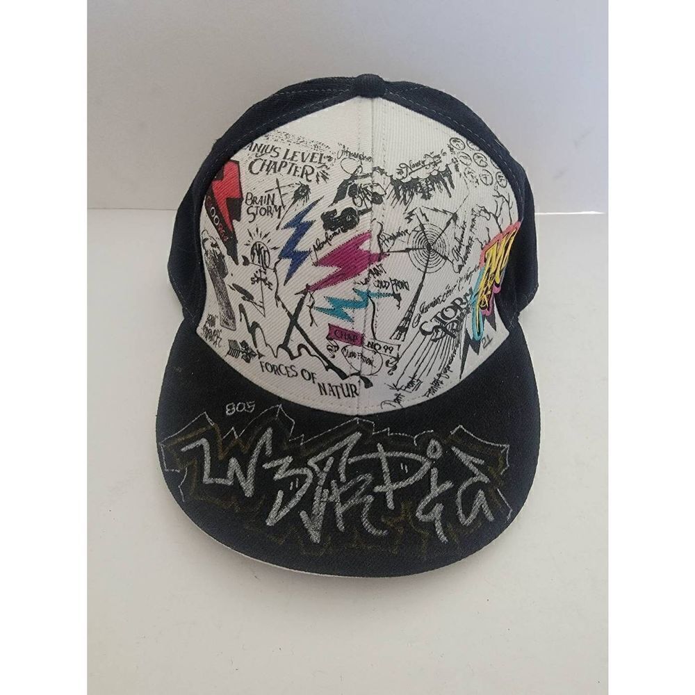 Akademiks Men's Black White Jeanius Storm Riders Graffiti Wool Blend Hat 7 1/2